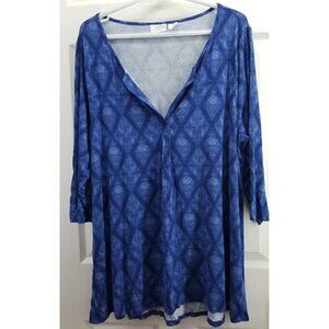 Sigred Olsen Blue Geometric Patterned Tunic Top Size 1X